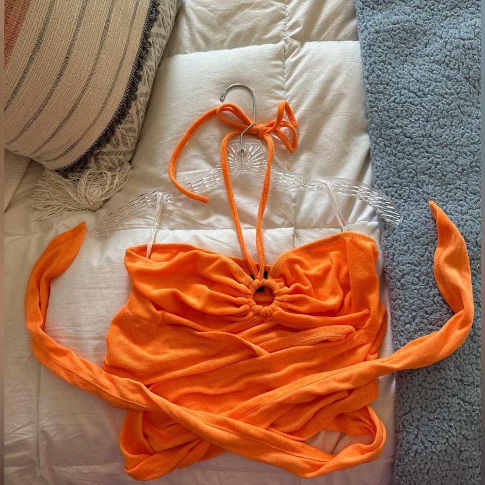 Orange going out tie top - halter neck